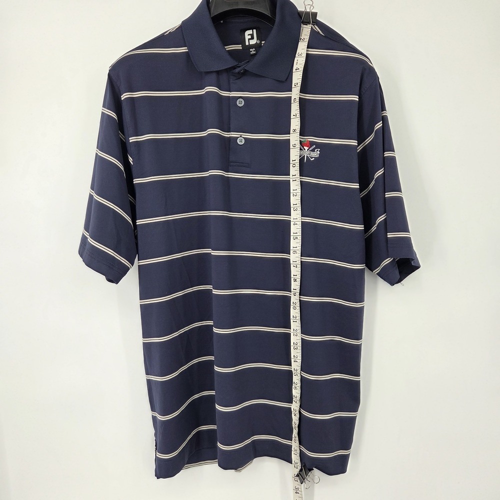 FootJoy Men's Polo Shirt XL Navy Blue Striped Short Sleeve Golf Logo EUC - Picture 3 of 7